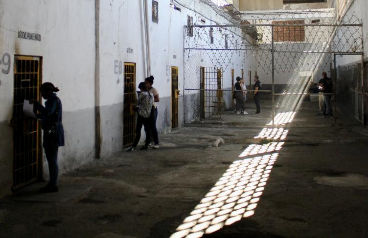 Family members visit detainees in a prison in Brazil